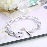 Geometric Silver Toggle Bracelet, 925 Sterling Silver Gift for Her