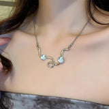 Geometric Moonstone Necklace for Lady Charm Thin Clavicle Chain Kolye Choker