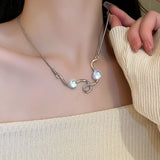 Geometric Moonstone Necklace for Lady Charm Thin Clavicle Chain Kolye Choker