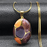Colorful Enamel Pendant Necklace Stainless Steel Chain NZZZ387