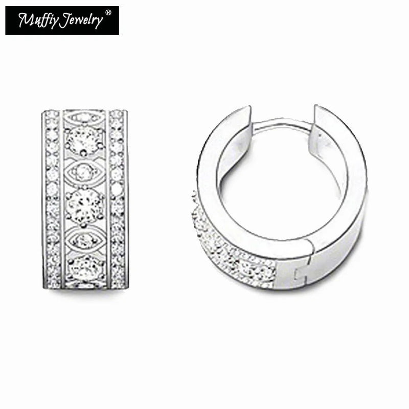 Geometric Creole Hoop Earrings 925 Silver Zircon Stones
