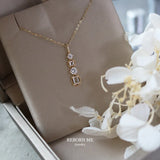 Geometric CZ Pendant Chain Necklace for Women S925 Silver 14K