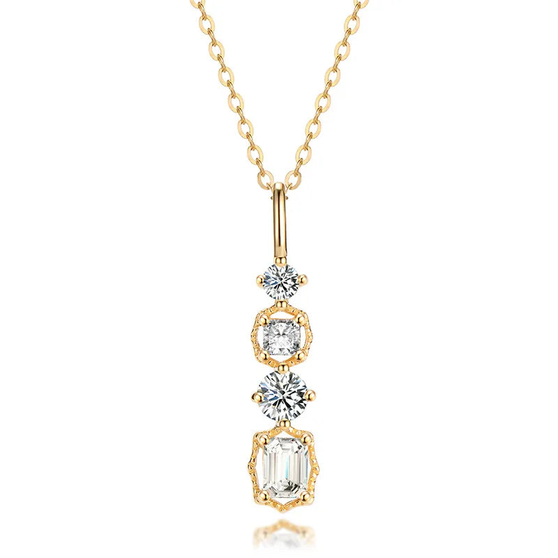 Geometric CZ Pendant Chain Necklace for Women S925 Silver 14K
