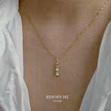 Geometric CZ Pendant Chain Necklace for Women S925 Silver 14K