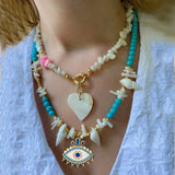 Delicate Christmas Gift Heart Pearl Evil Eye Charm Chain Necklace