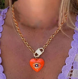 Delicate Christmas Gift Heart Pearl Evil Eye Charm Chain Necklace