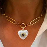 Delicate Christmas Gift Heart Pearl Evil Eye Charm Chain Necklace