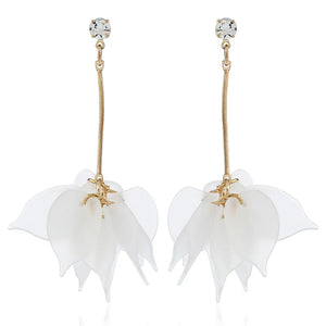 Geometric Clip-on Earrings Transparent Flower Rhinestone Tassel Acrylic