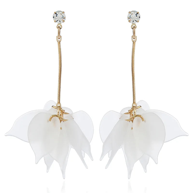 Geometric Clip-on Earrings Transparent Flower Rhinestone Tassel Acrylic