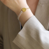 Geometric Disc Pearl Splicing Bracelet Stainless Steel Plated 18k