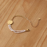 Geometric Disc Pearl Splicing Bracelet Stainless Steel Plated 18k