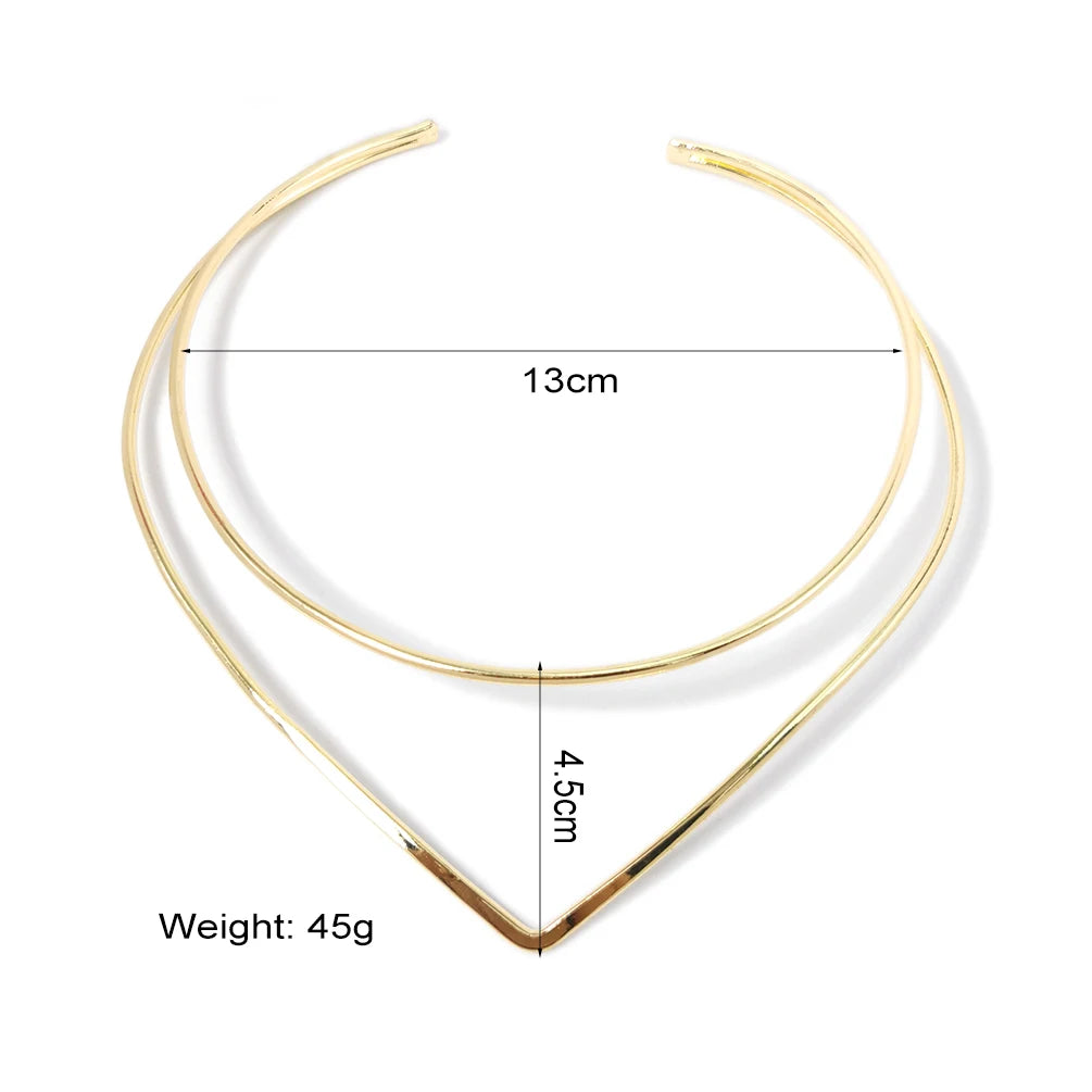 Geometric Double-deck Metal Torques Rigid Chokers Necklaces Bib Collar