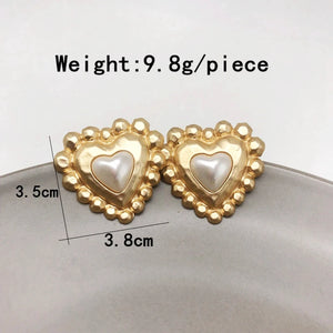 Geometric Pearls Alloy Earring Metal Heart Round Pearls Jewelry