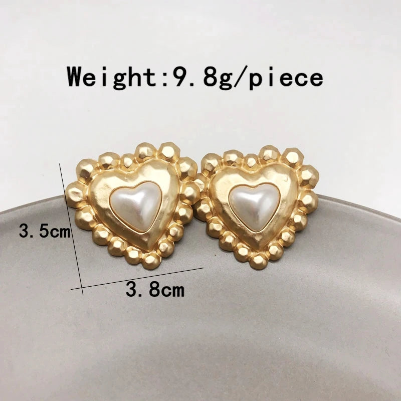 Geometric Pearls Alloy Earring Metal Heart Round Pearls Jewelry
