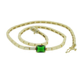 Green CZ Rectangle Beaded Chain 16in Necklace