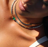 Green CZ Rectangle Beaded Chain 16in Necklace