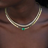 Green CZ Rectangle Beaded Chain 16in Necklace
