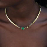 Green CZ Rectangle Beaded Chain 16in Necklace