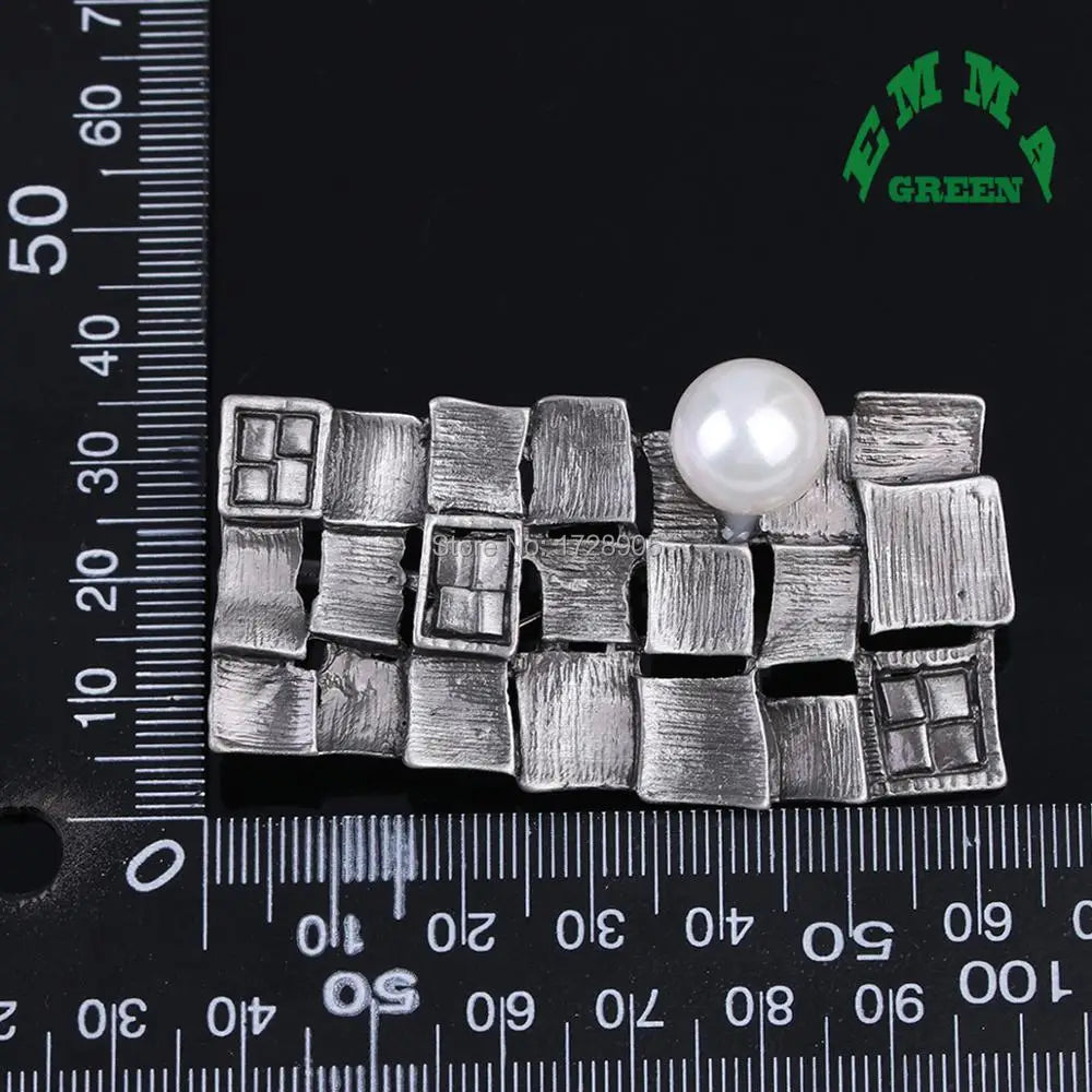 Geometric Grid Plaid Brooches Pearl 30x65mm Vintage Jewelry For Girls Kids