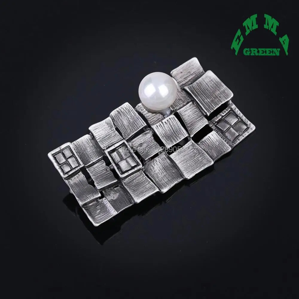 Geometric Grid Plaid Brooches Pearl 30x65mm Vintage Jewelry For Girls Kids