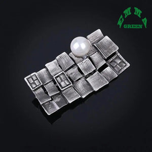 Geometric Grid Plaid Brooches Pearl 30x65mm Vintage Jewelry For Girls Kids