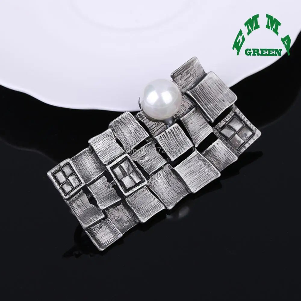 Geometric Grid Plaid Brooches Pearl 30x65mm Vintage Jewelry For Girls Kids
