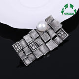 Geometric Grid Plaid Brooches Pearl 30x65mm Vintage Jewelry For Girls Kids