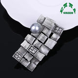 Geometric Grid Plaid Brooches Pearl 30x65mm Vintage Jewelry For Girls Kids