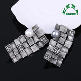 Geometric Grid Plaid Brooches Pearl 30x65mm Vintage Jewelry For Girls Kids