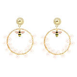 Geometric Pearl Insect Bee Hoop Earrings Round Beaded Alloy Jewelry