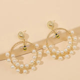 Geometric Pearl Insect Bee Hoop Earrings Round Beaded Alloy Jewelry