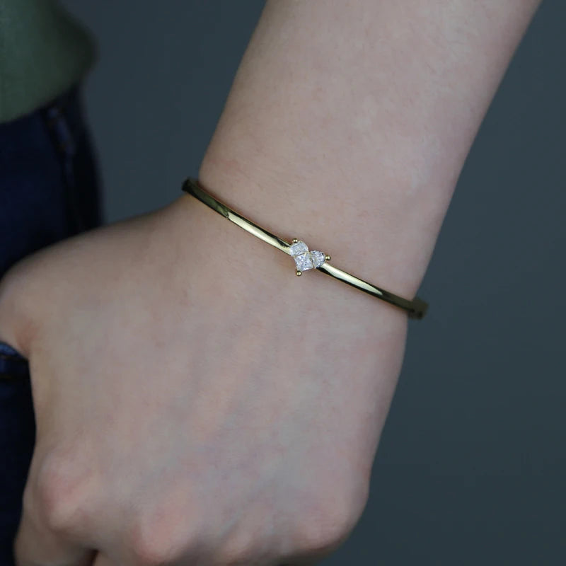 Geometric CZ Heart Stones Bangles 60mm Bracelet for Women