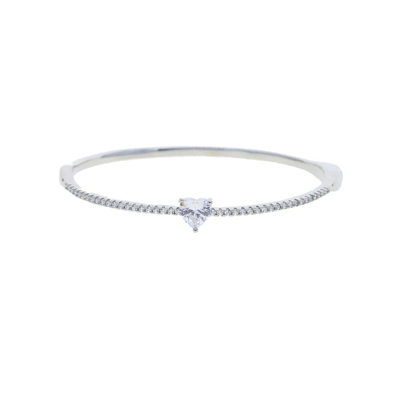 Geometric CZ Heart Tear Bangle Thin Band Stack