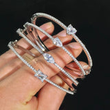 Geometric CZ Heart Tear Bangle Thin Band Stack