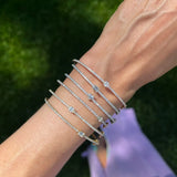 Geometric CZ Heart Tear Bangle Thin Band Stack