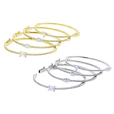 Geometric CZ Heart Tear Bangle Thin Band Stack