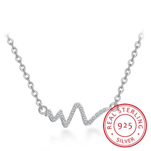 Geometric Heartbeat Pendant Necklace 925 Sterling Silver For Women
