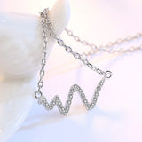 Geometric Heartbeat Pendant Necklace 925 Sterling Silver For Women