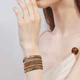 Geometric Hematite Leather Wrap Bracelet Crystal Beads