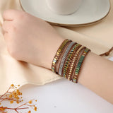Geometric Hematite Leather Wrap Bracelet Crystal Beads