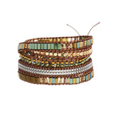 Geometric Hematite Leather Wrap Bracelet Crystal Beads