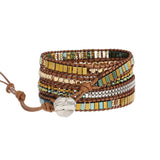Geometric Hematite Leather Wrap Bracelet Crystal Beads