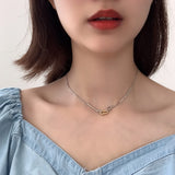 Geometric Clasp Necklace S925 Box Chain Choker Necklace in 925 Sterling Silver