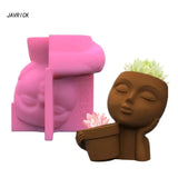 Geometric Human Face Gypsum Silicone Mold for Succulent Plants Candle Holder