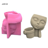 Geometric Human Face Gypsum Silicone Mold for Succulent Plants Candle Holder