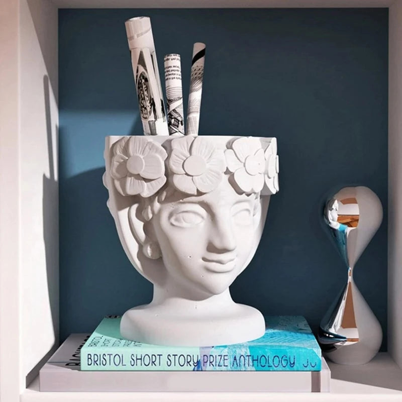Geometric Human Head Gypsum Silicone Mold for Succulent Plant Flower Pot
