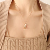 Geometric Pearl Pendant Cuban Link Necklace Stainless Steel