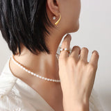 Geometric Pearl Stud Earrings Stainless Steel Women Accessories