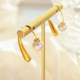 Geometric Pearl Stud Earrings Stainless Steel Women Accessories