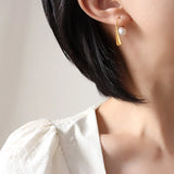 Geometric Pearl Stud Earrings Stainless Steel Women Accessories